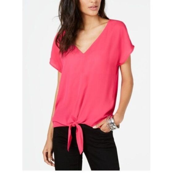 INC International Concepts INC Petite Tie-Front Top, Pink Peacock, PP - Picture 1 of 10